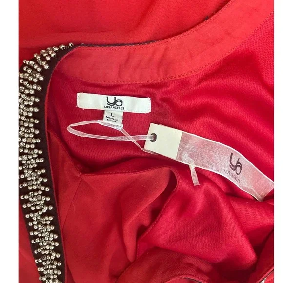 Ya Los Angeles Red Embellished Neckline Sleeveless Sheath Dress Women's Size L